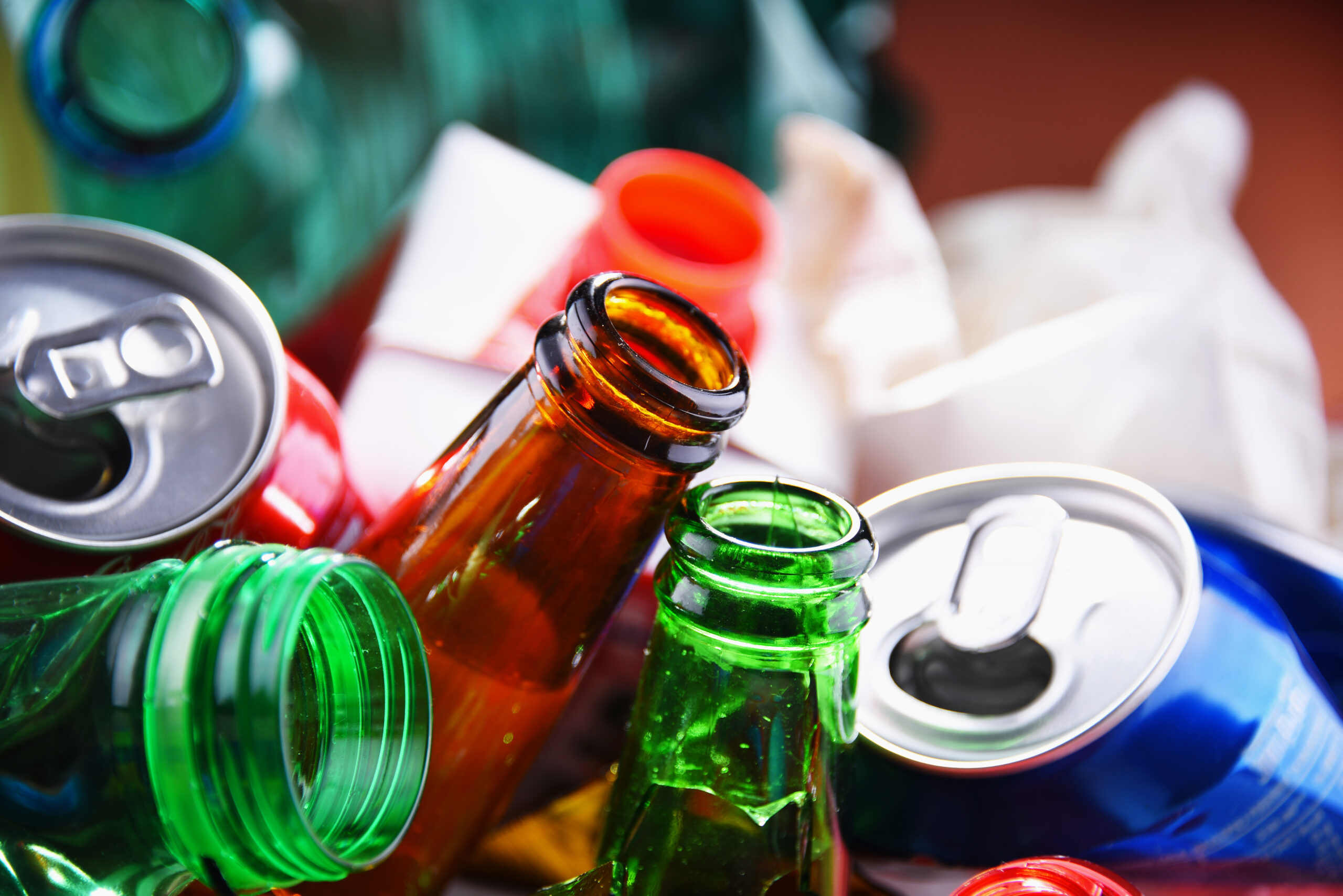 Bottles and cans ready to be recycled